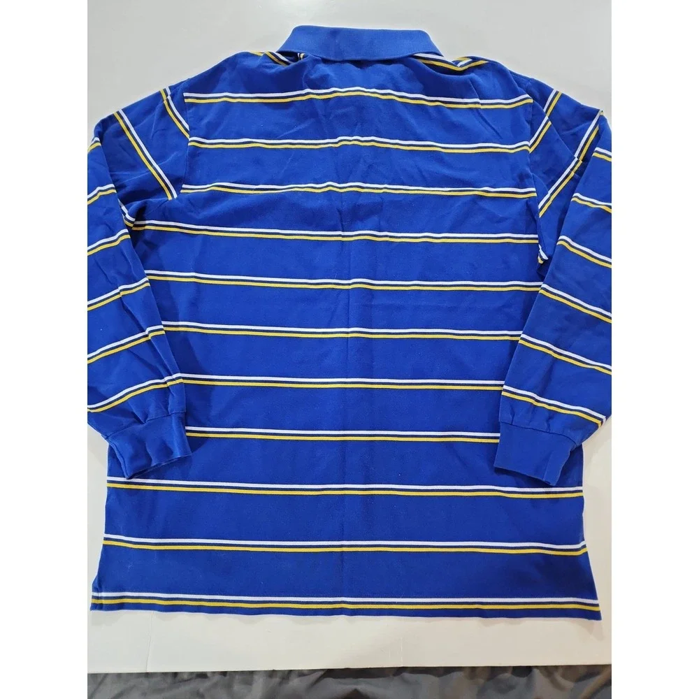 Vtg Polo Ralph Lauren Striped Long Sleeve Polo Shirt XL Blue Yellow Pima Cotton